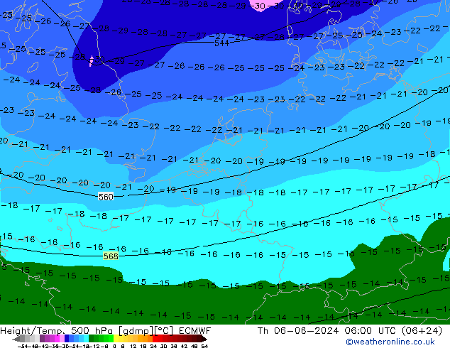 Z500/Rain (+SLP)/Z850 ECMWF Th 06.06.2024 06 UTC