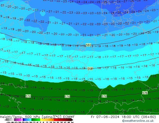 Z500/Rain (+SLP)/Z850 ECMWF Fr 07.06.2024 18 UTC