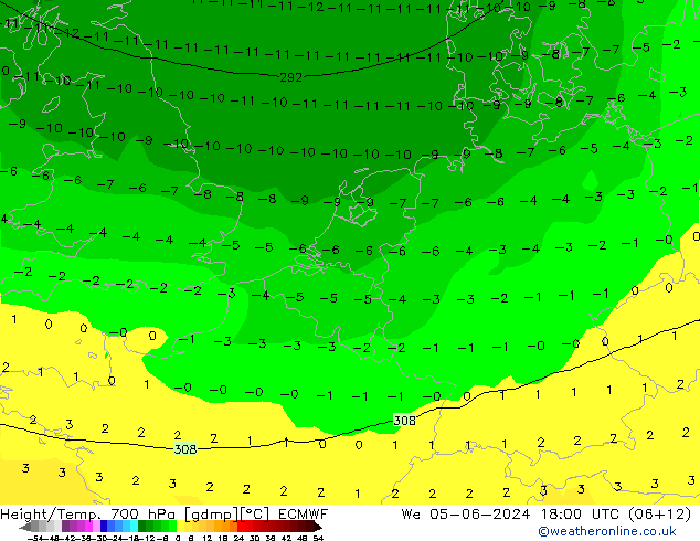 Yükseklik/Sıc. 700 hPa ECMWF Çar 05.06.2024 18 UTC