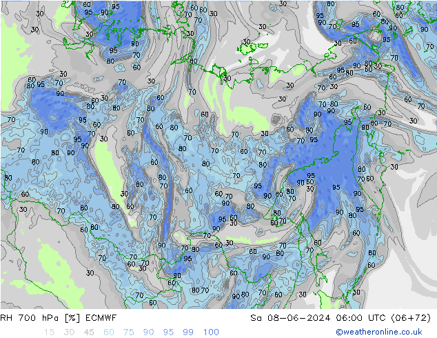 RH 700 hPa ECMWF Sa 08.06.2024 06 UTC