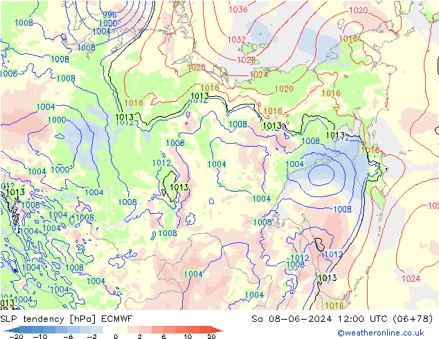 SLP tendency ECMWF Sa 08.06.2024 12 UTC