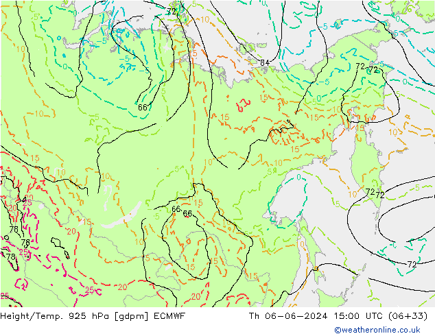 Geop./Temp. 925 hPa ECMWF jue 06.06.2024 15 UTC