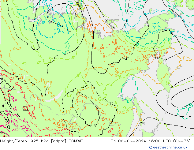 Height/Temp. 925 hPa ECMWF Th 06.06.2024 18 UTC