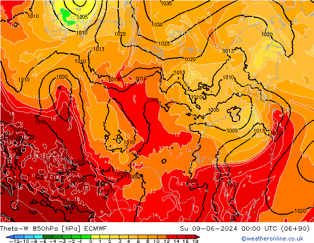 Theta-W 850hPa ECMWF Ne 09.06.2024 00 UTC