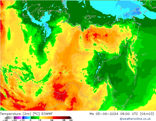 Temperature (2m) ECMWF St 05.06.2024 09 UTC