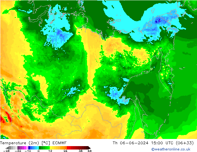 Temperatuurkaart (2m) ECMWF do 06.06.2024 15 UTC