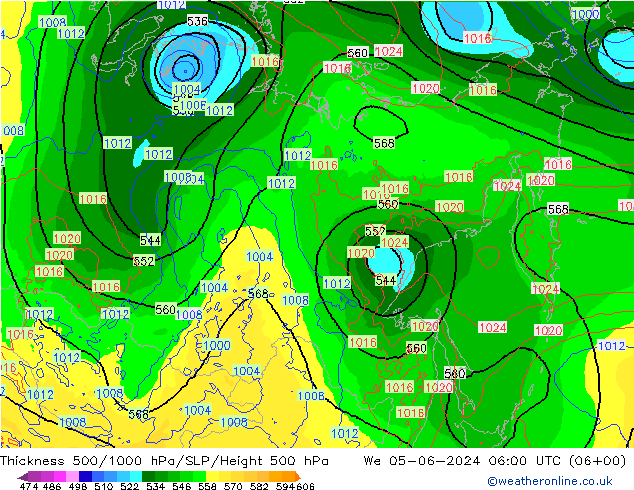 Thck 500-1000hPa ECMWF We 05.06.2024 06 UTC