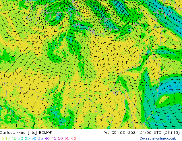 Vento 10 m ECMWF mer 05.06.2024 21 UTC