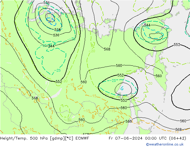 Z500/Rain (+SLP)/Z850 ECMWF ven 07.06.2024 00 UTC