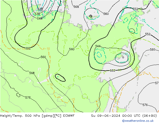 Height/Temp. 500 hPa ECMWF nie. 09.06.2024 00 UTC