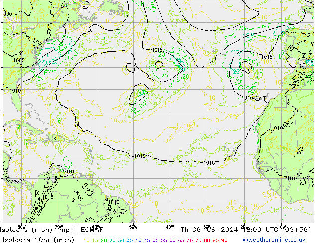 Isotachen (mph) ECMWF do 06.06.2024 18 UTC