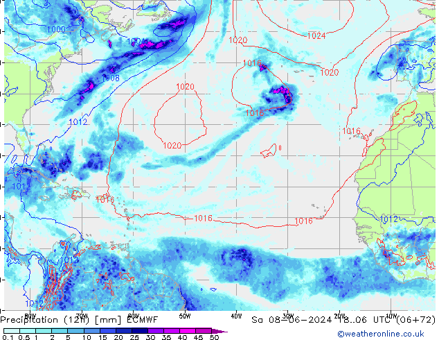 Precipitation (12h) ECMWF So 08.06.2024 06 UTC