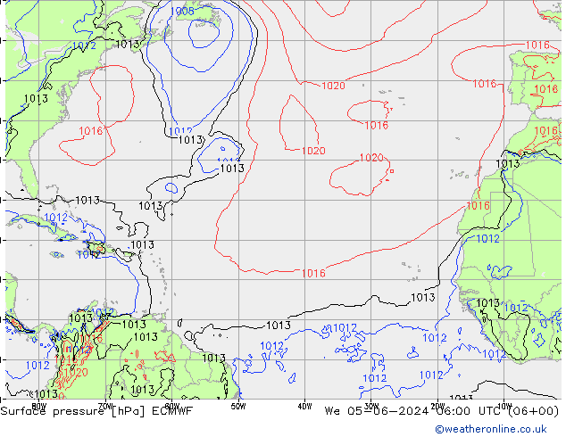 Pressione al suolo ECMWF mer 05.06.2024 06 UTC