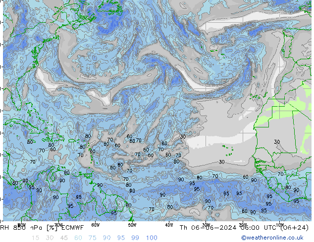 RH 850 hPa ECMWF Th 06.06.2024 06 UTC