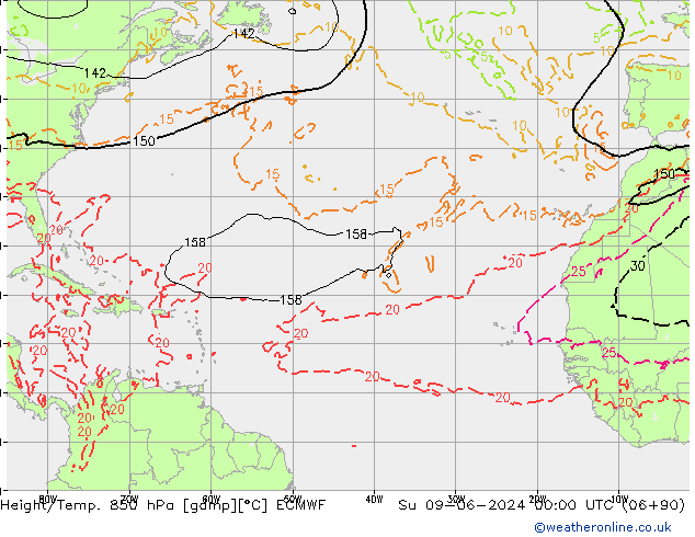 Z500/Rain (+SLP)/Z850 ECMWF Вс 09.06.2024 00 UTC