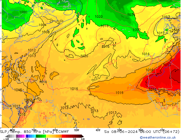 SLP/Temp. 850 hPa ECMWF Sa 08.06.2024 06 UTC