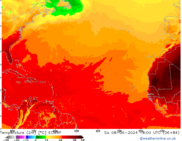 Temperatura (2m) ECMWF Sáb 08.06.2024 18 UTC