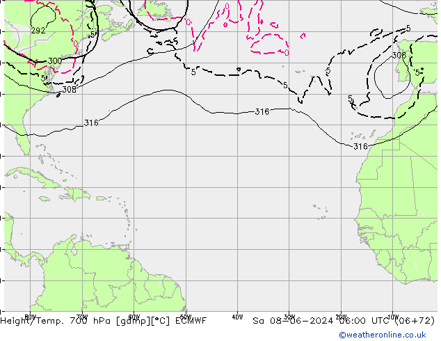 Height/Temp. 700 hPa ECMWF Sa 08.06.2024 06 UTC