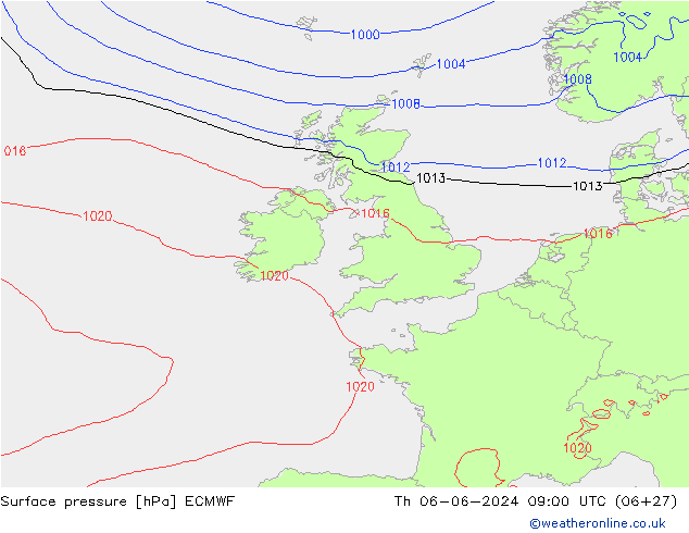 Surface pressure ECMWF Th 06.06.2024 09 UTC