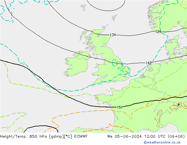 Z500/Rain (+SLP)/Z850 ECMWF We 05.06.2024 12 UTC