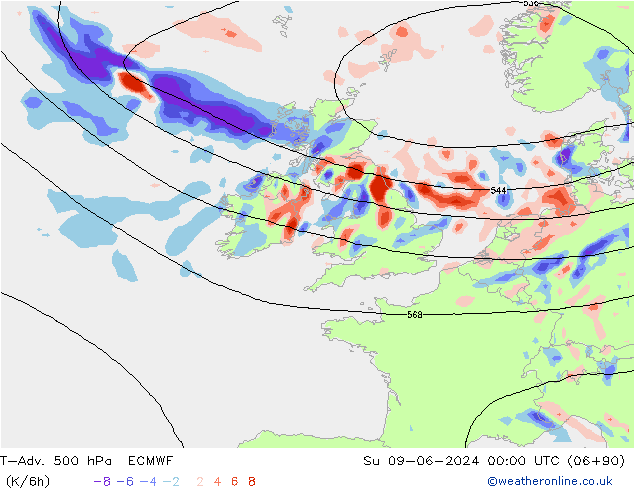 T-Adv. 500 hPa ECMWF zo 09.06.2024 00 UTC