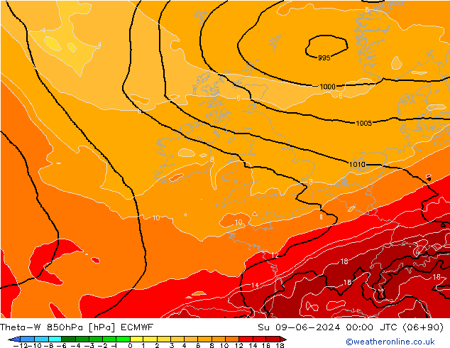 Theta-W 850hPa ECMWF Su 09.06.2024 00 UTC