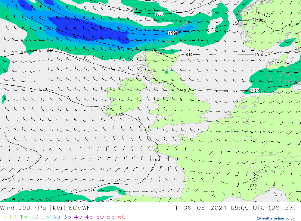 Wind 950 hPa ECMWF Th 06.06.2024 09 UTC