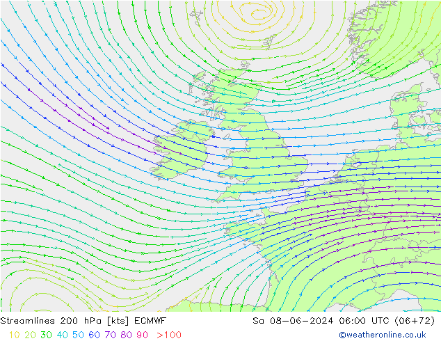 ветер 200 гПа ECMWF сб 08.06.2024 06 UTC