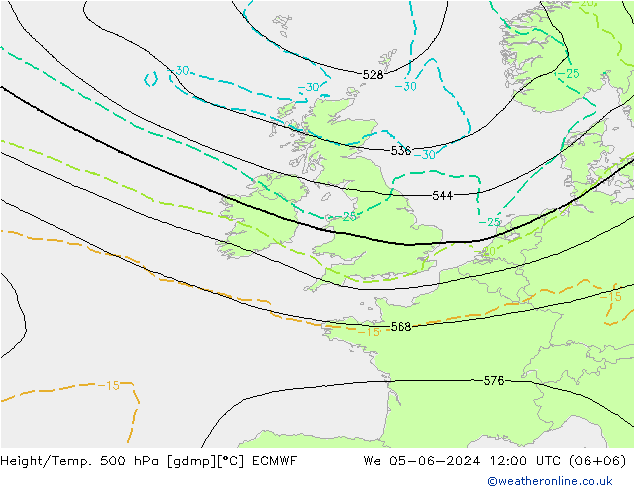 Z500/Rain (+SLP)/Z850 ECMWF We 05.06.2024 12 UTC