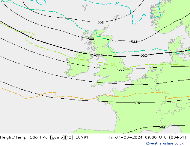 Height/Temp. 500 hPa ECMWF Fr 07.06.2024 09 UTC