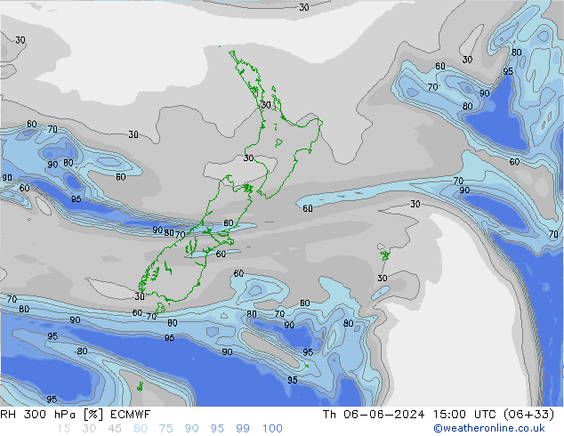 RH 300 hPa ECMWF Čt 06.06.2024 15 UTC