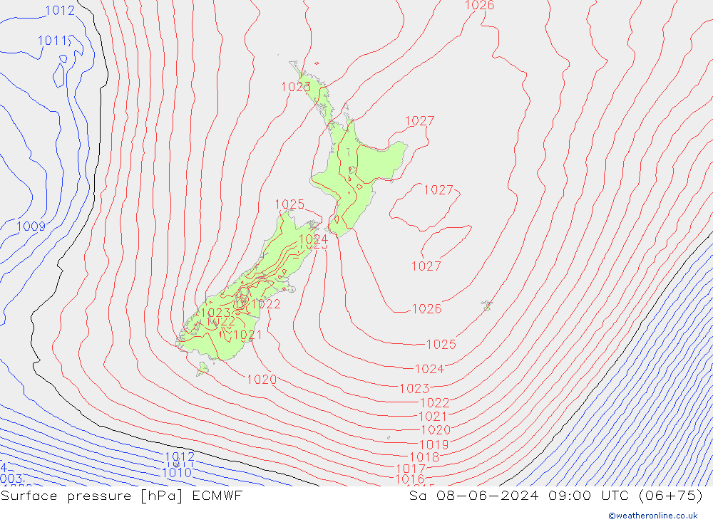 Surface pressure ECMWF Sa 08.06.2024 09 UTC