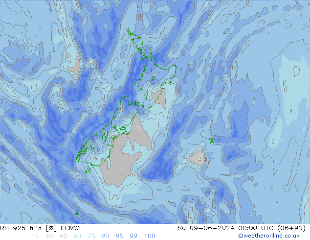 RH 925 hPa ECMWF Su 09.06.2024 00 UTC