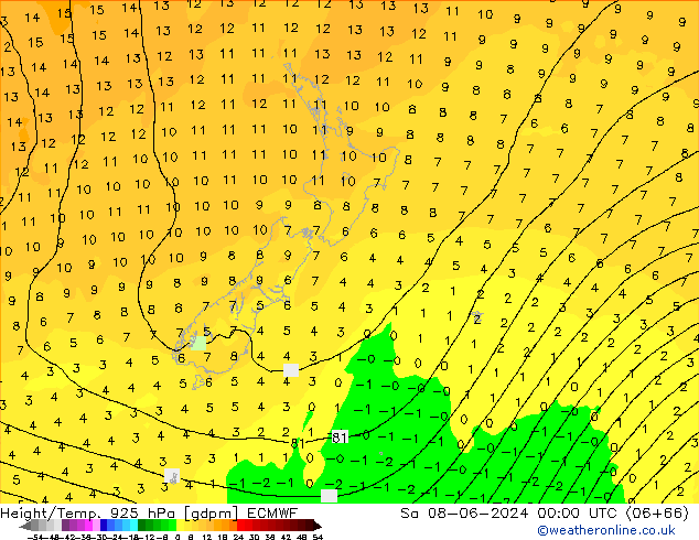 Height/Temp. 925 hPa ECMWF sab 08.06.2024 00 UTC