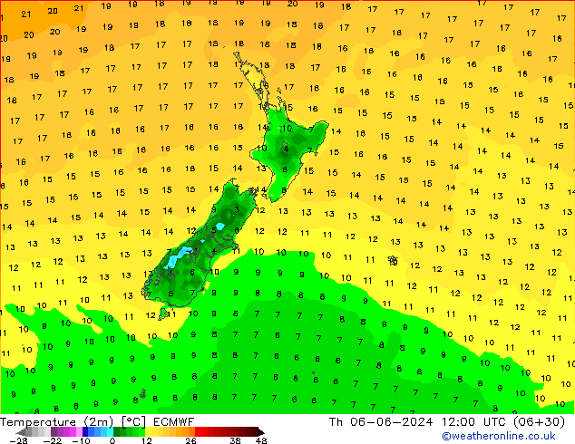 Temperature (2m) ECMWF Th 06.06.2024 12 UTC