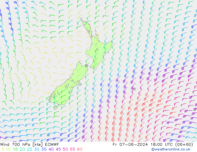 Wind 700 hPa ECMWF Fr 07.06.2024 18 UTC