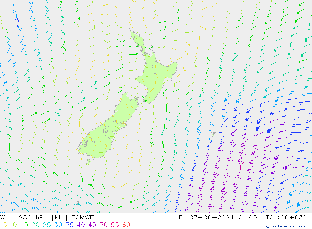 Viento 950 hPa ECMWF vie 07.06.2024 21 UTC