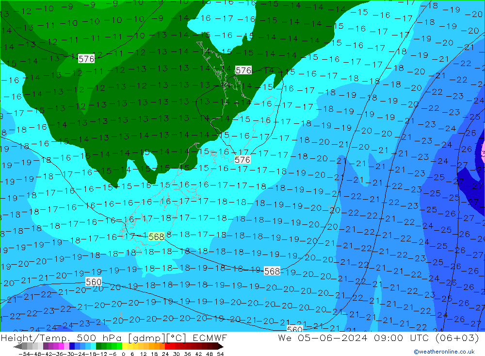 Height/Temp. 500 hPa ECMWF St 05.06.2024 09 UTC