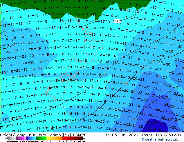 Height/Temp. 500 hPa ECMWF Th 06.06.2024 15 UTC