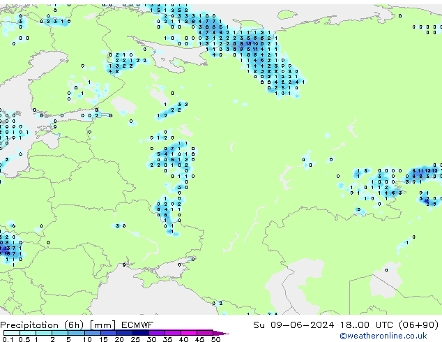 Z500/Rain (+SLP)/Z850 ECMWF Вс 09.06.2024 00 UTC