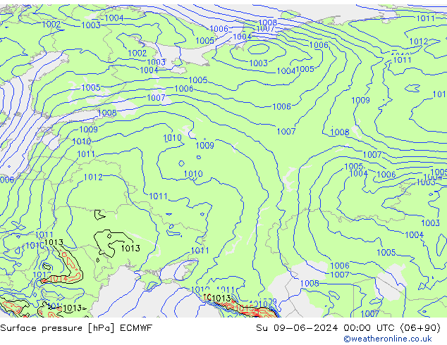 Pressione al suolo ECMWF dom 09.06.2024 00 UTC