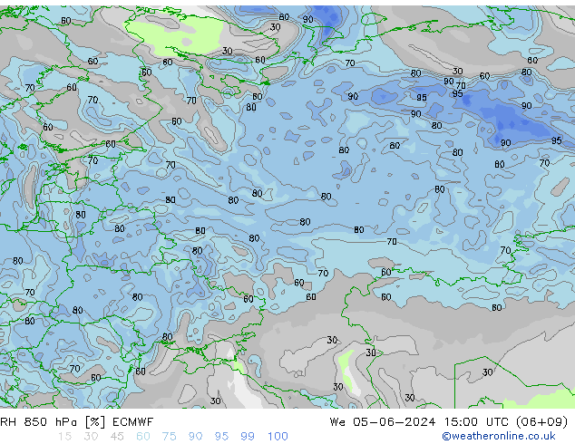 RH 850 hPa ECMWF Qua 05.06.2024 15 UTC