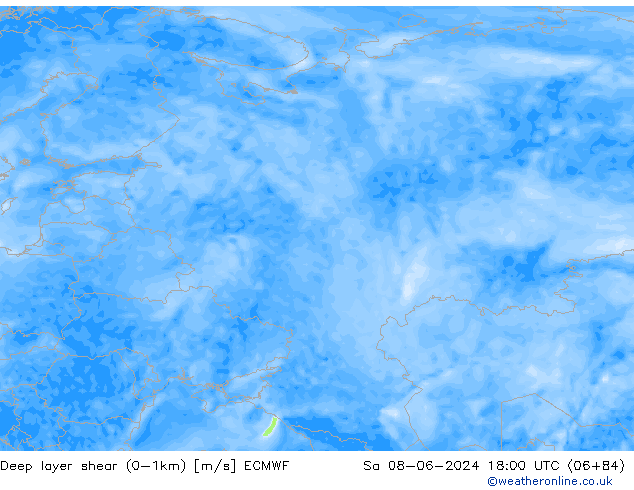 Deep layer shear (0-1km) ECMWF sáb 08.06.2024 18 UTC