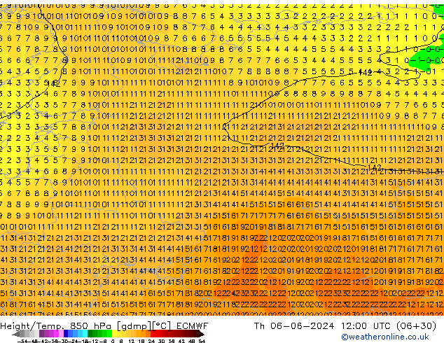 Yükseklik/Sıc. 850 hPa ECMWF Per 06.06.2024 12 UTC