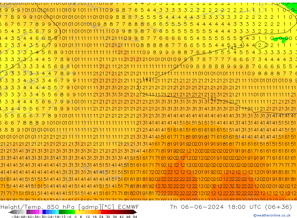 Z500/Rain (+SLP)/Z850 ECMWF czw. 06.06.2024 18 UTC