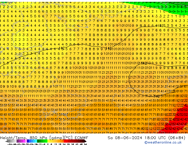 Z500/Rain (+SLP)/Z850 ECMWF Sa 08.06.2024 18 UTC