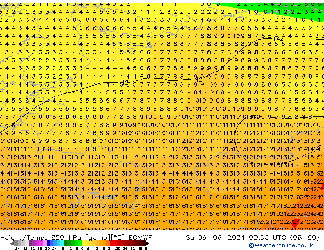 Z500/Rain (+SLP)/Z850 ECMWF Вс 09.06.2024 00 UTC