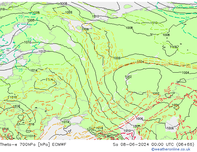 Theta-e 700hPa ECMWF Sáb 08.06.2024 00 UTC