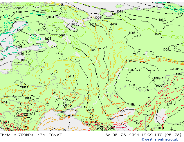 Theta-e 700hPa ECMWF So 08.06.2024 12 UTC