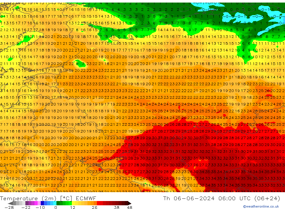 Sıcaklık Haritası (2m) ECMWF Per 06.06.2024 06 UTC